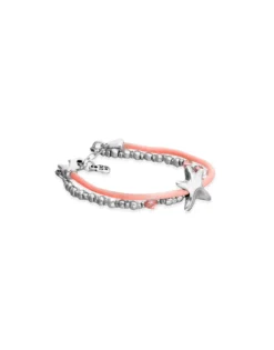 Pulsera de hilo de seda en color naranja bañada en plata con estrella de mar