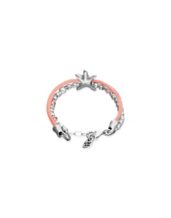 Pulsera de hilo de seda en color naranja bañada en plata con estrella de mar
