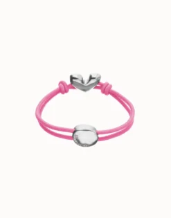 Pulsera de hilo elástico rosa con corazón bañado en plata de ley