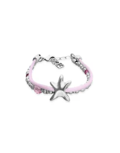 Pulsera de hilo seda color rosa bañada en plata con estrella de mar