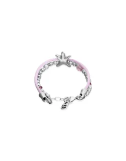 Pulsera de hilo seda color rosa bañada en plata con estrella de mar