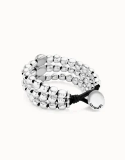 Pulsera de tres tiras de cuentas bañadas en plata de ley