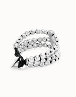 Pulsera de tres tiras de cuentas bañadas en plata de ley