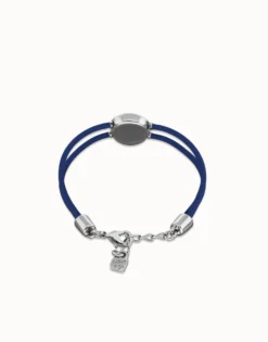 Pulsera doble de cuero azul con ojo bañado en plata de ley