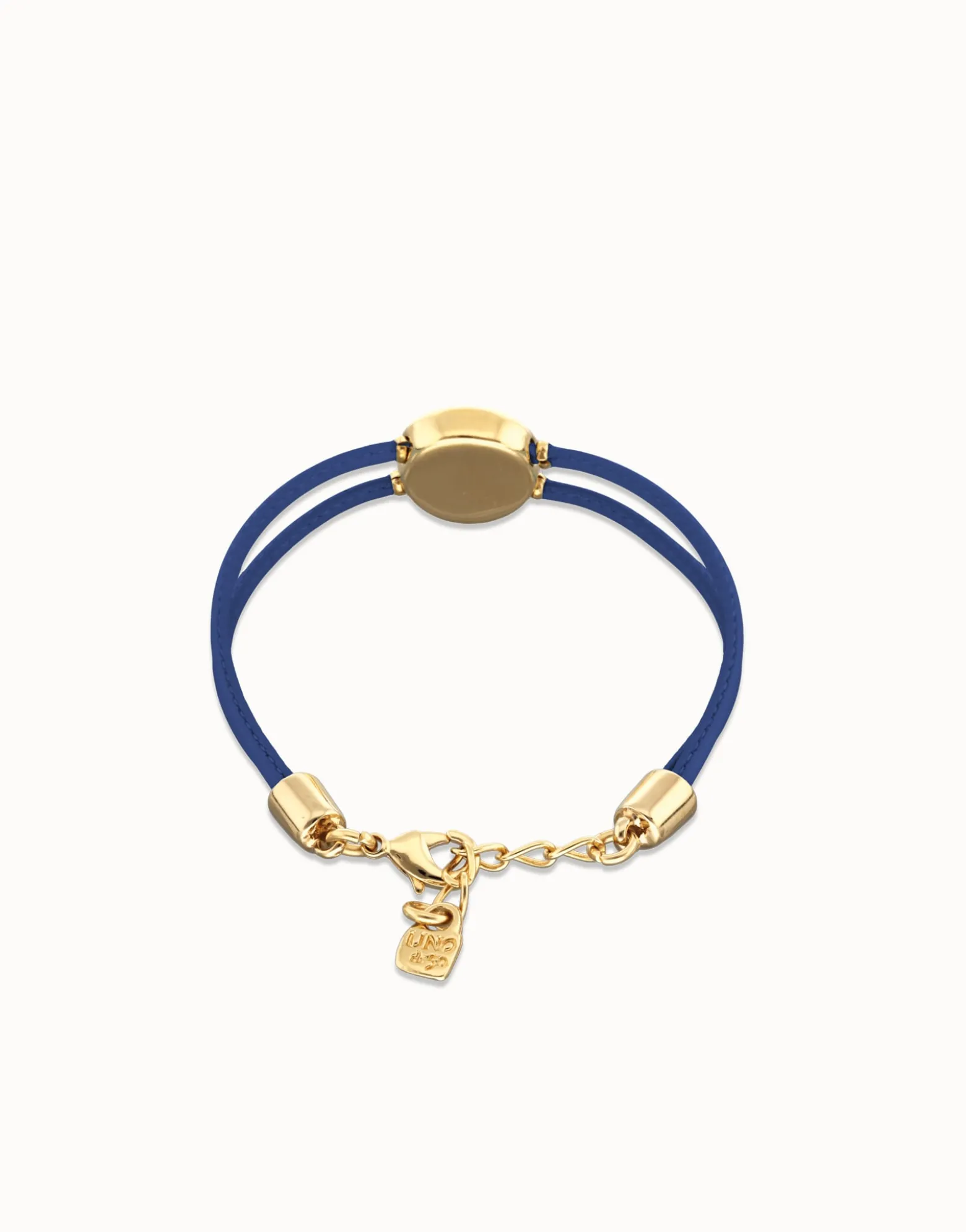 Pulsera doble de cuero azul con ojo bañado en oro 18k