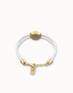 Pulsera doble de cuero blanco con ojo bañado en oro 18k
