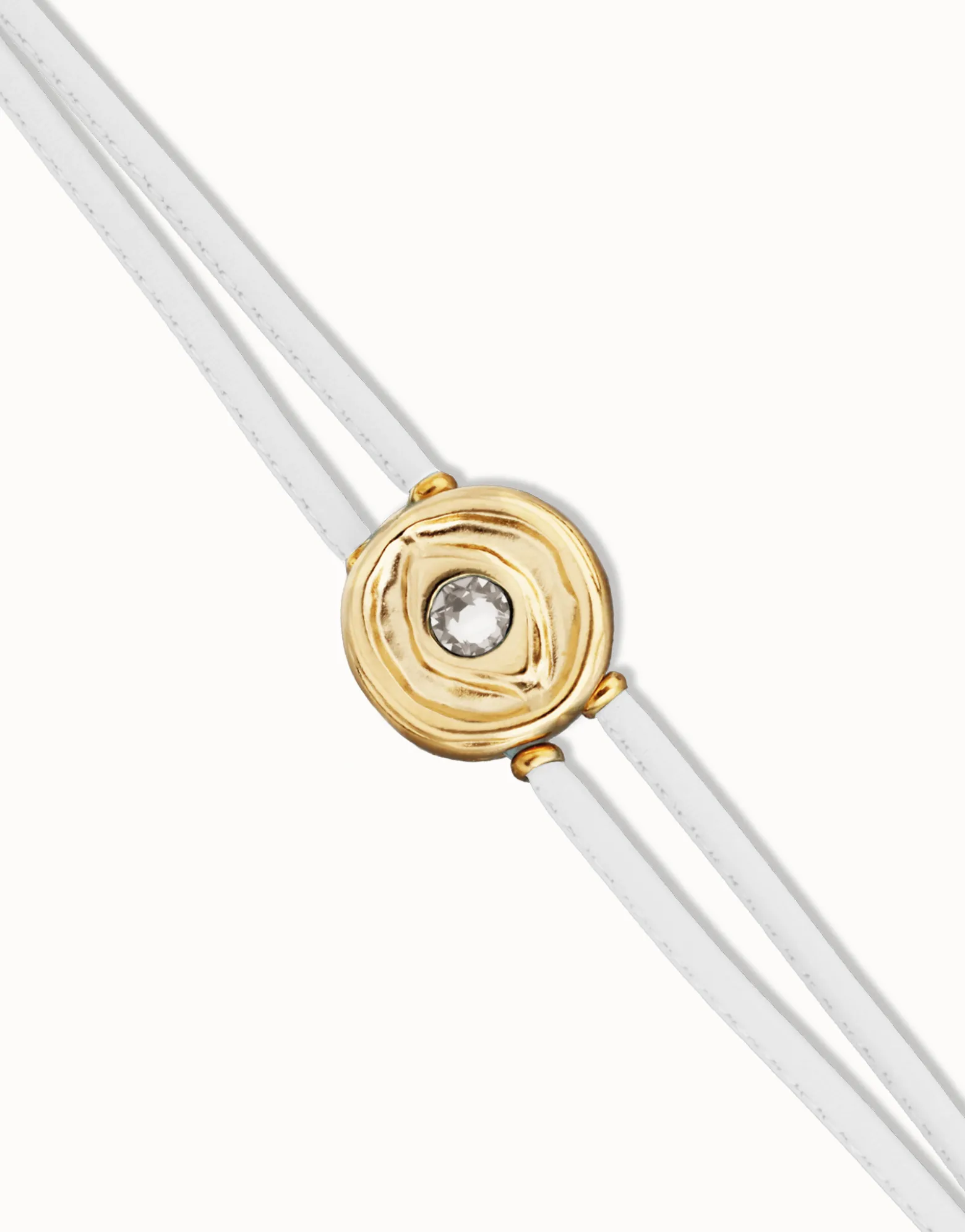 Pulsera doble de cuero blanco con ojo bañado en oro 18k