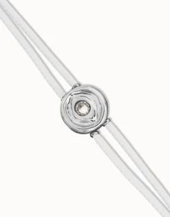 Pulsera doble de cuero blanco con ojo bañado en plata de ley