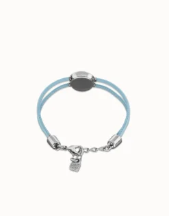 Pulsera doble de cuero celeste con ojo bañado en plata de ley