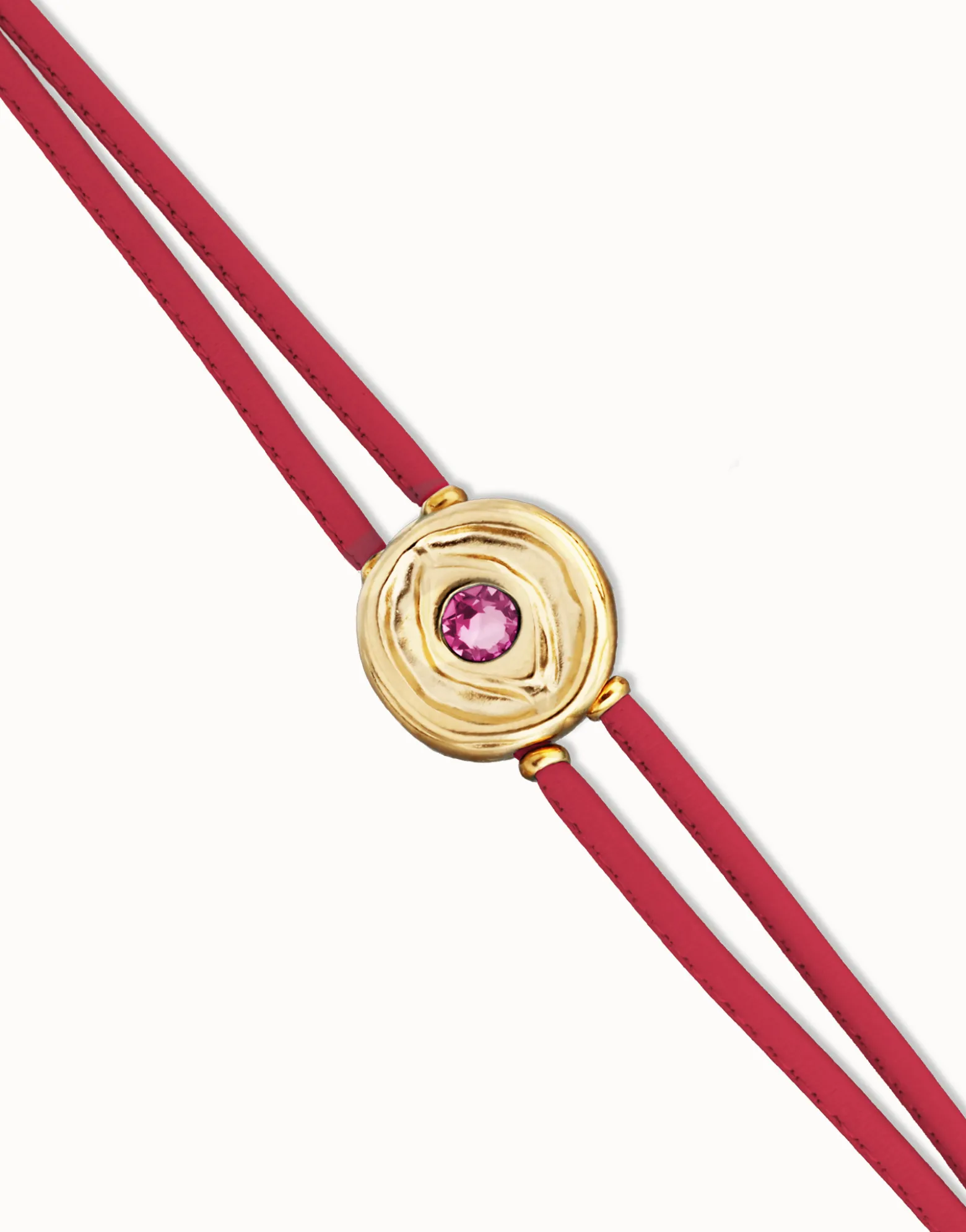 Pulsera doble de cuero fucsia con ojo bañado en oro 18k