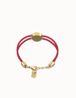 Pulsera doble de cuero fucsia con ojo bañado en oro 18k