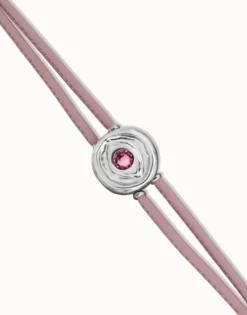 Pulsera doble de cuero lila con ojo bañado en plata de ley