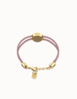Pulsera doble de cuero lila con ojo bañado en oro 18k