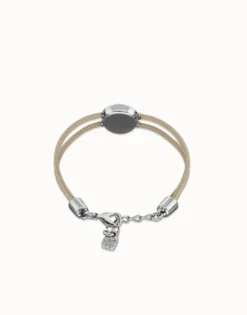Pulsera doblede cuero marfil con ojo bañado en plata de ley
