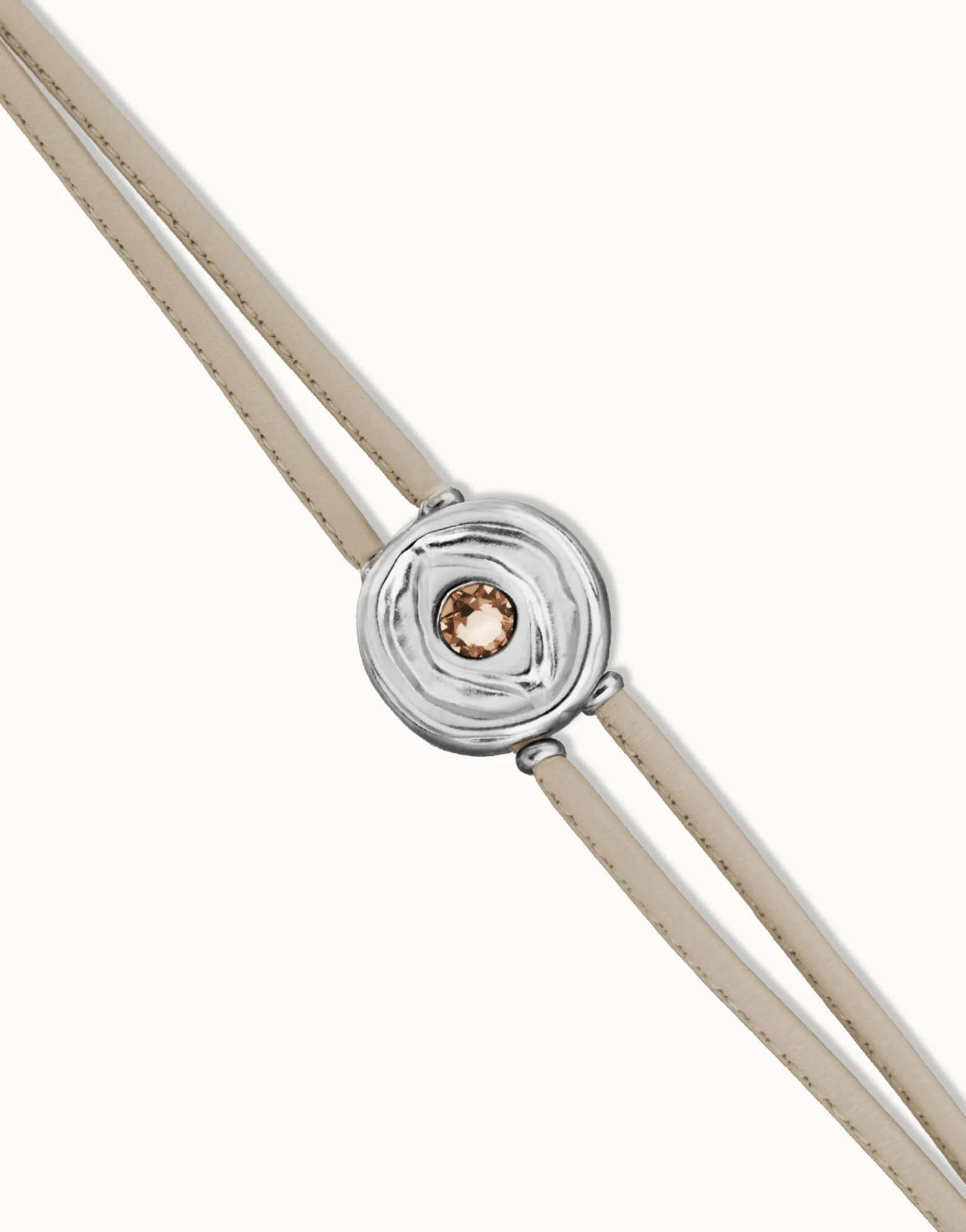 Pulsera doblede cuero marfil con ojo bañado en plata de ley