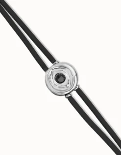 Pulsera doble de cuero negro con ojo bañado en plata de ley