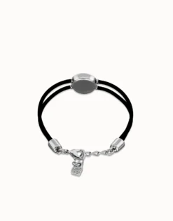 Pulsera doble de cuero negro con ojo bañado en plata de ley