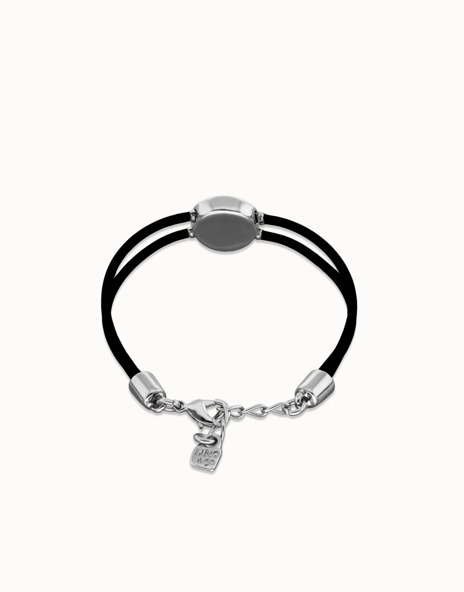 Pulsera doble de cuero negro con ojo bañado en plata de ley