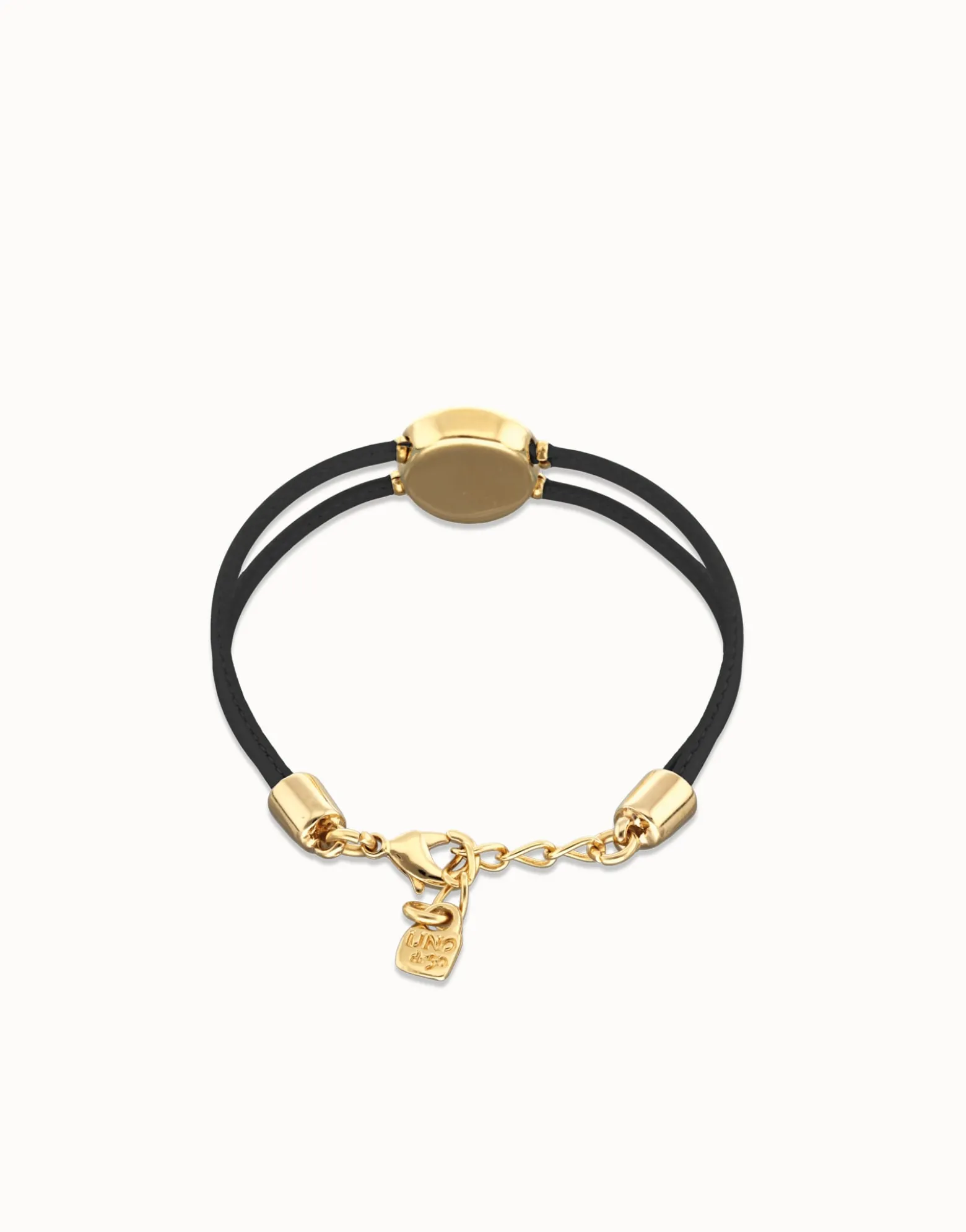 Pulsera doble de cuero negro con ojo bañado en oro 18k