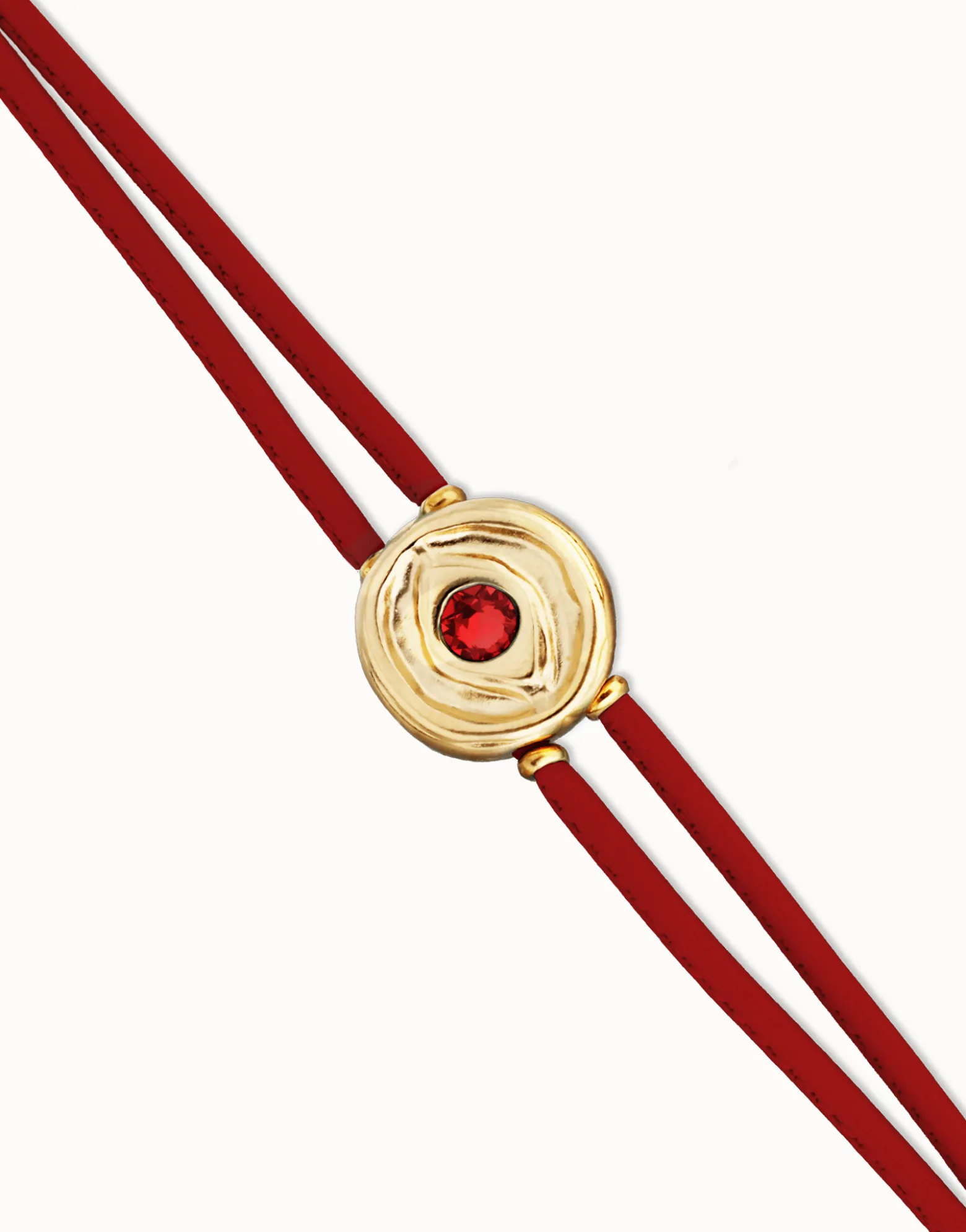 Pulsera doble de cuero rojo con ojo bañado en oro 18k