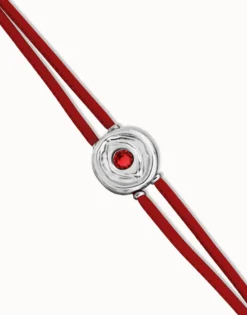 Pulsera doble de cuero rojo con ojo bañado en plata de ley