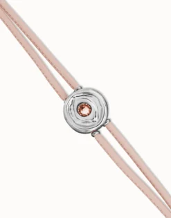 Pulsera doble de cuero rosa con ojo bañado en plata de ley