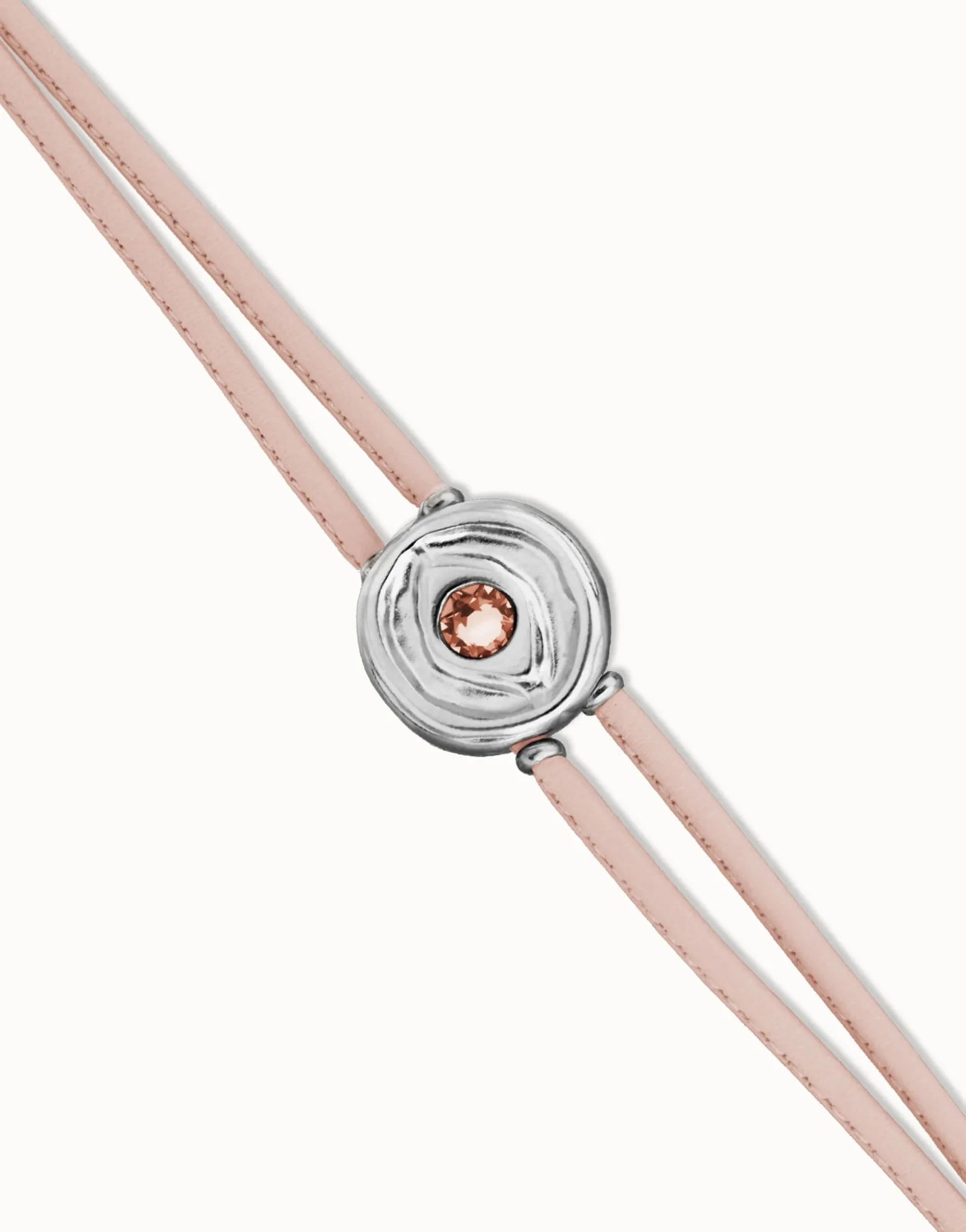Pulsera doble de cuero rosa con ojo bañado en plata de ley