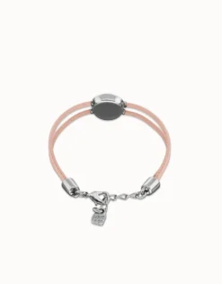 Pulsera doble de cuero rosa con ojo bañado en plata de ley