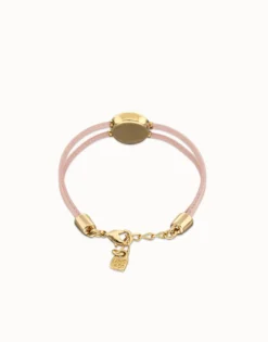 Pulsera doble de cuero rosa con ojo bañado en oro 18k