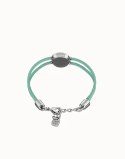 Pulsera doble de cuero turquesa con ojo bañado en plata de ley