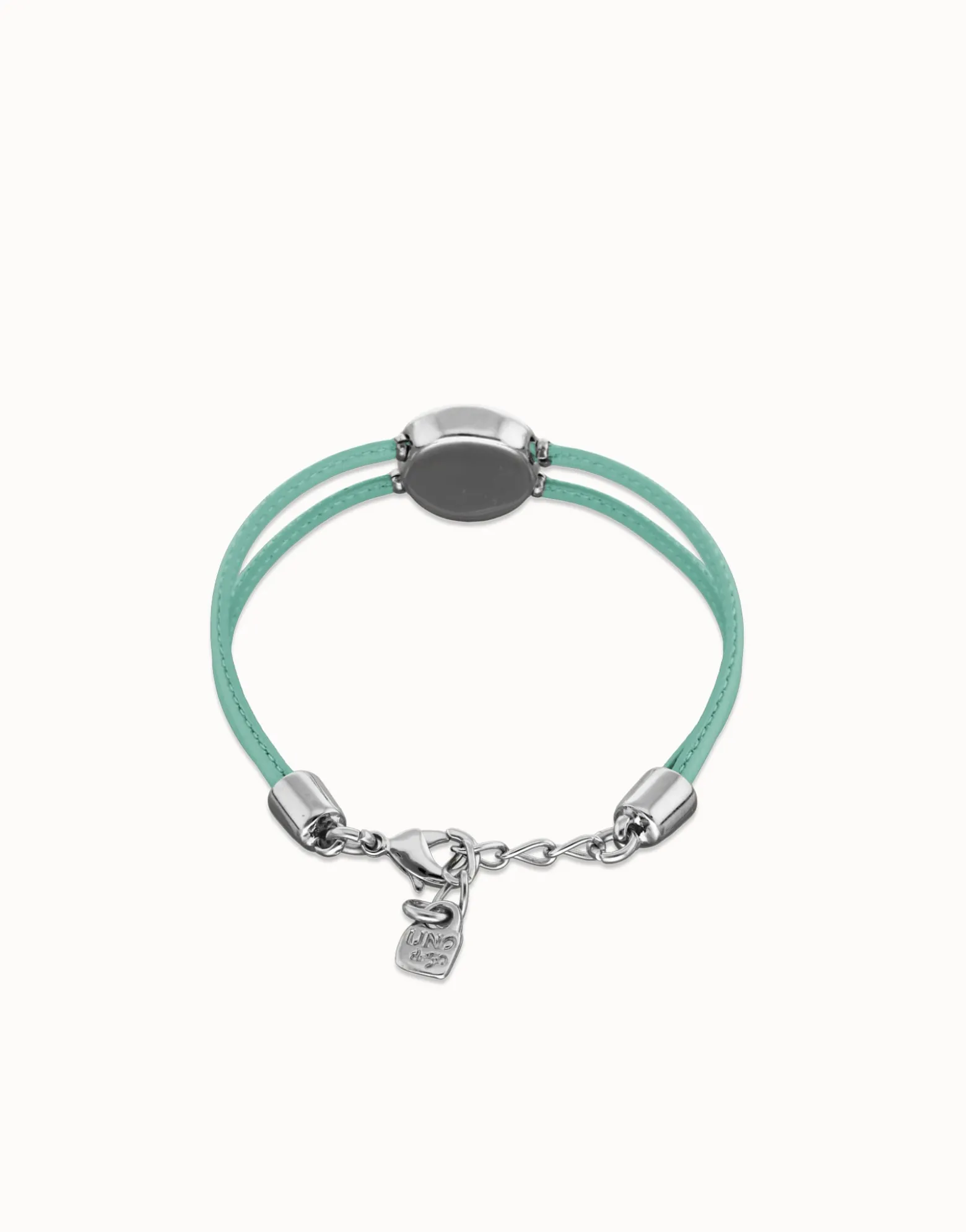 Pulsera doble de cuero turquesa con ojo bañado en plata de ley