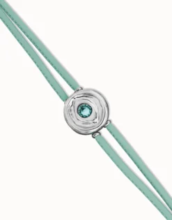Pulsera doble de cuero turquesa con ojo bañado en plata de ley