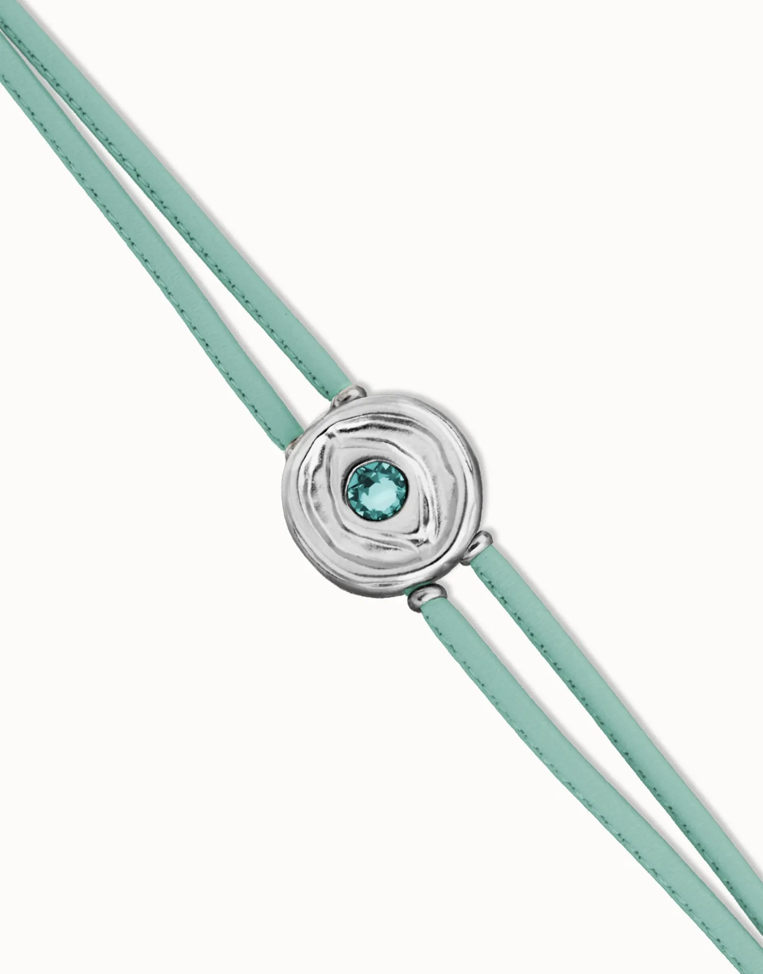 Pulsera doble de cuero turquesa con ojo bañado en plata de ley