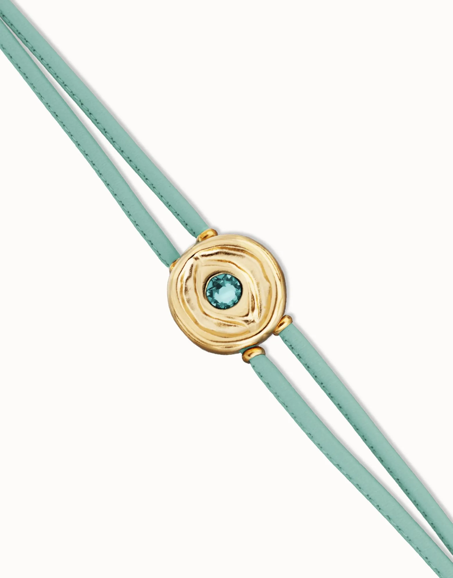 Pulsera doble de cuero turquesa con ojo bañado en oro 18k