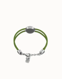 Pulsera doble de cuero verde con ojo bañado en plata de ley