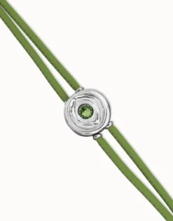 Pulsera doble de cuero verde con ojo bañado en plata de ley