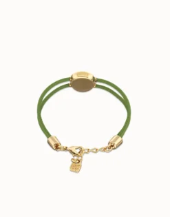 Pulsera doble de cuero verde con ojo bañado en oro 18k