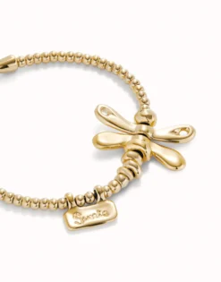 Pulsera elastica con libélula bañada en oro de 18k
