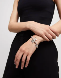 Pulsera elastica con libélula bañada en plata de ley