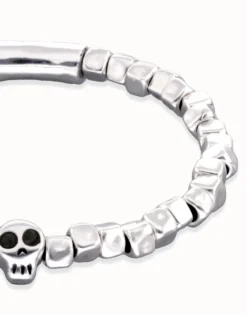 Pulsera elástica bañada en plata de ley con una calavera