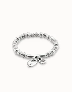 Pulsera elástica bañada en plata de ley con candado corazón