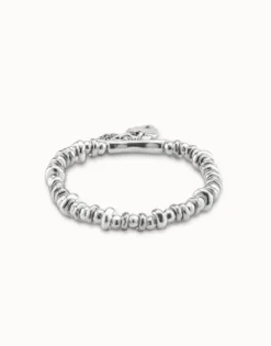 Pulsera elástica bañada en plata de ley con candado corazón