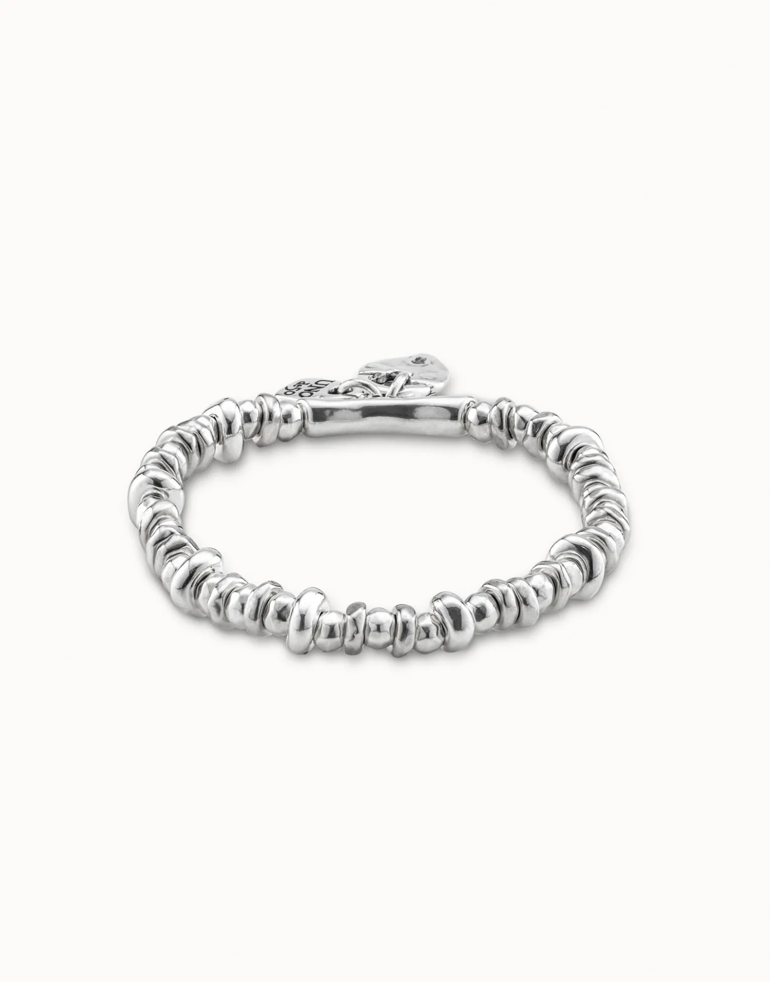 Pulsera elástica bañada en plata de ley con candado corazón