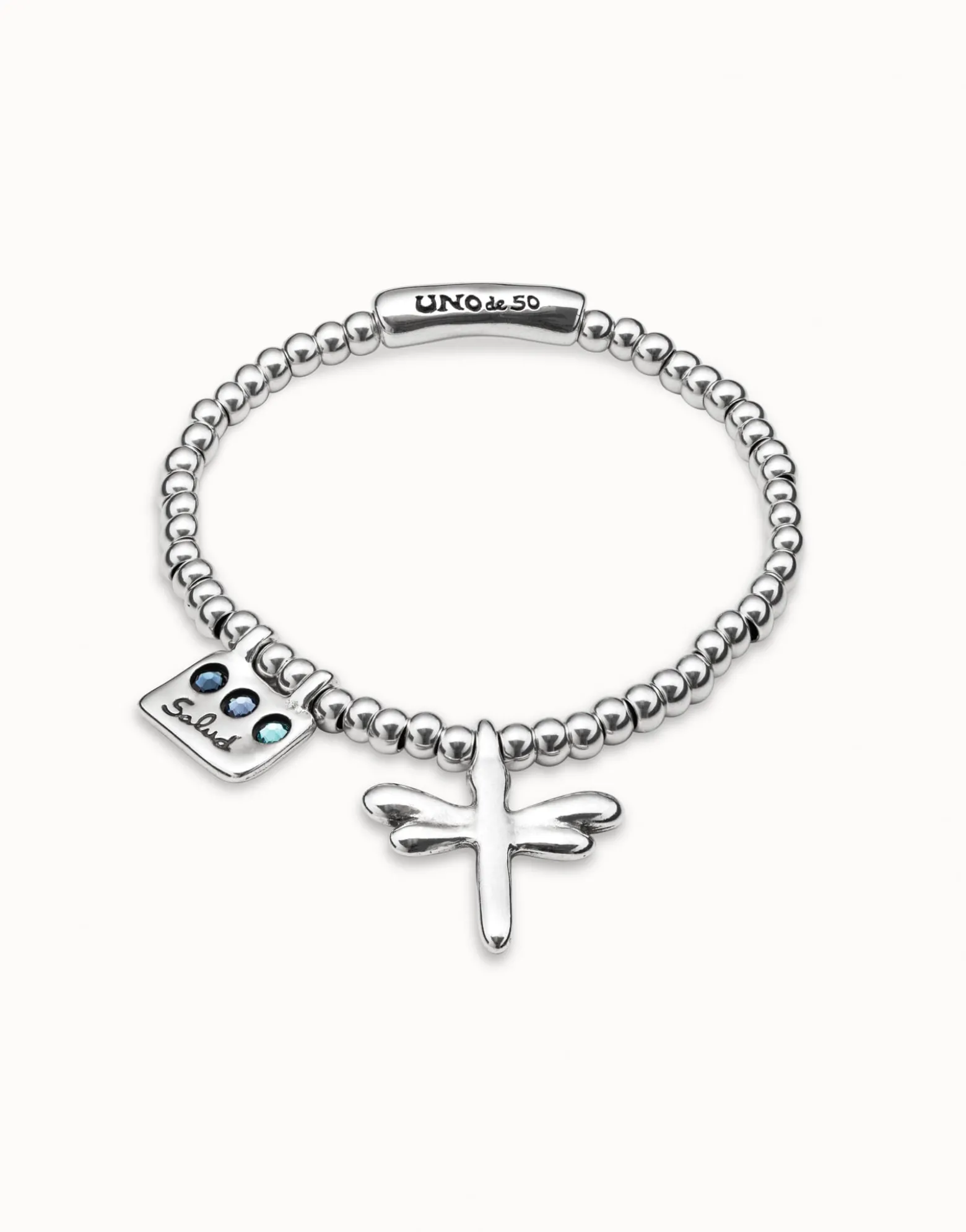 Pulsera elástica bañada en plata de ley con mensaje Salud
