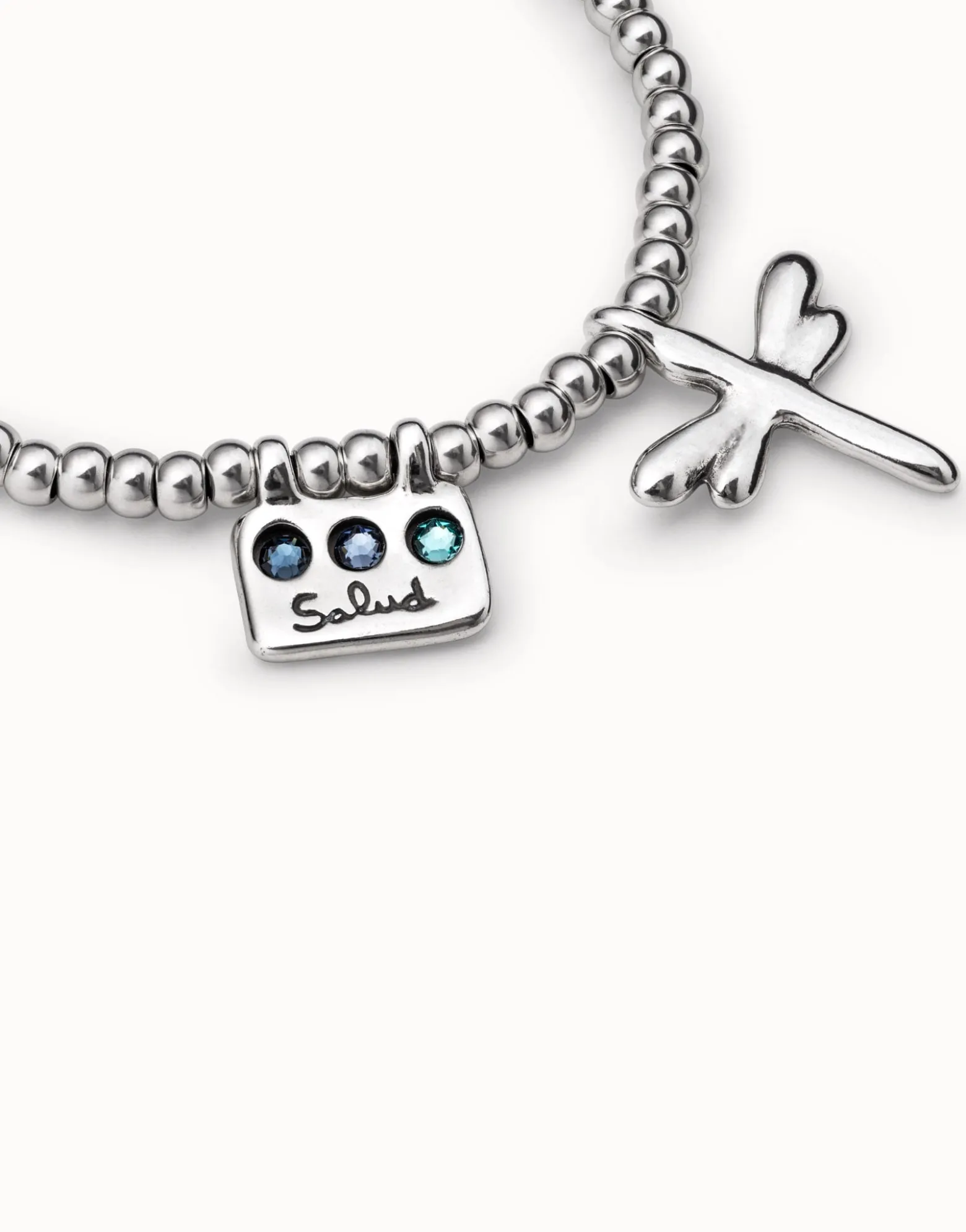 Pulsera elástica bañada en plata de ley con mensaje Salud