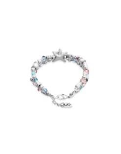 Pulsera elástica bañada en plata con cristales facetados y estrella de mar