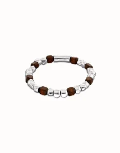 Pulsera elástica de cuentas en plata y madera