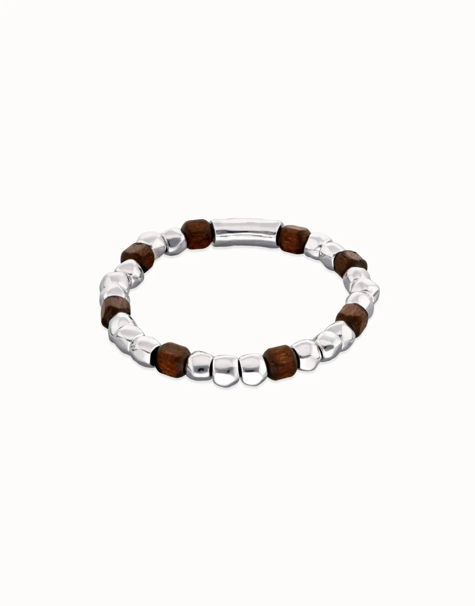Pulsera elástica de cuentas en plata y madera