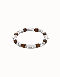 Pulsera elástica de cuentas en plata y madera