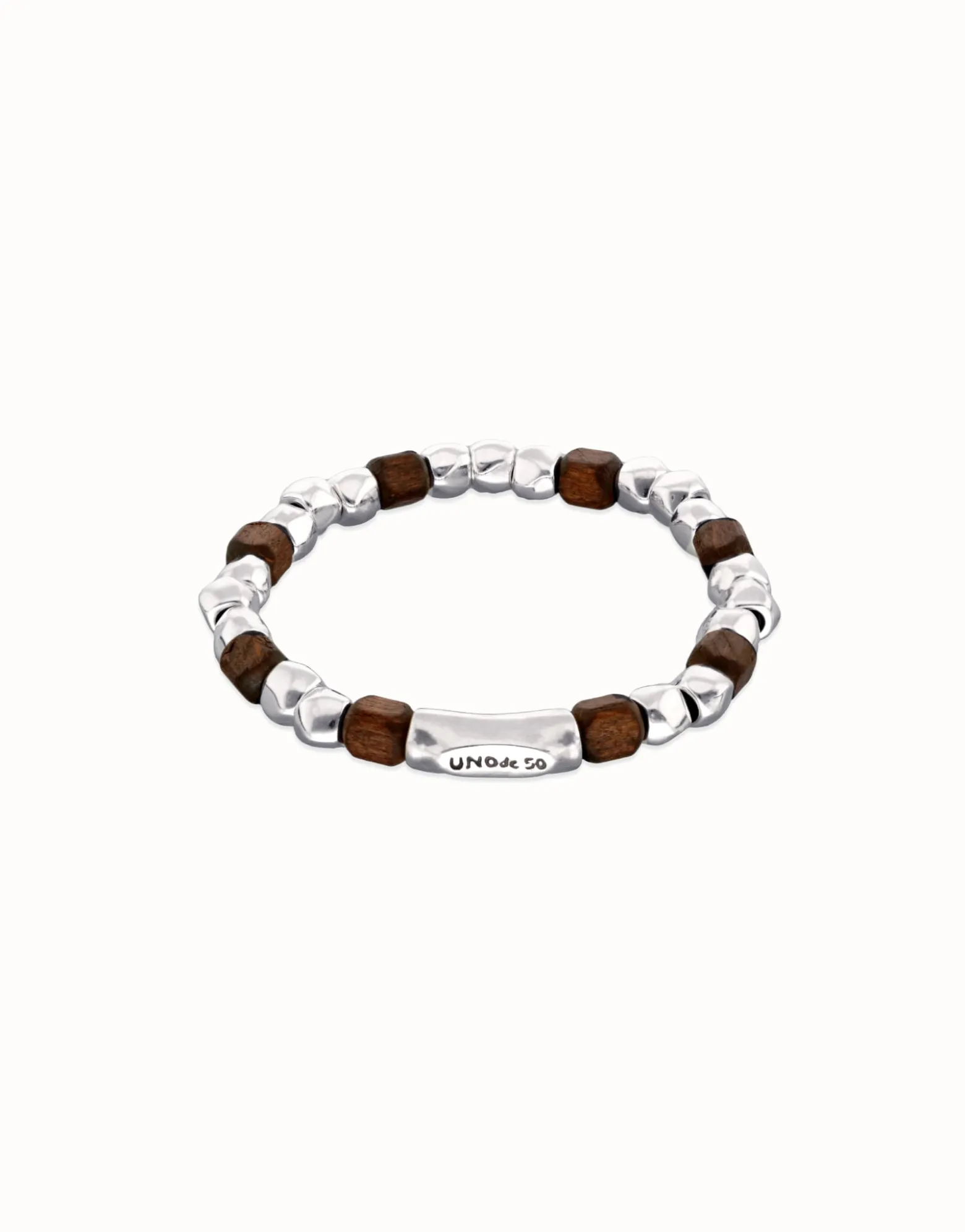 Pulsera elástica de cuentas en plata y madera
